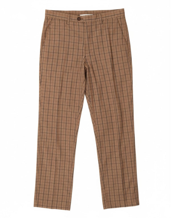 BENETTON Mens Straight Suit Trousers IT 46 Small W32 L31 Beige Check
