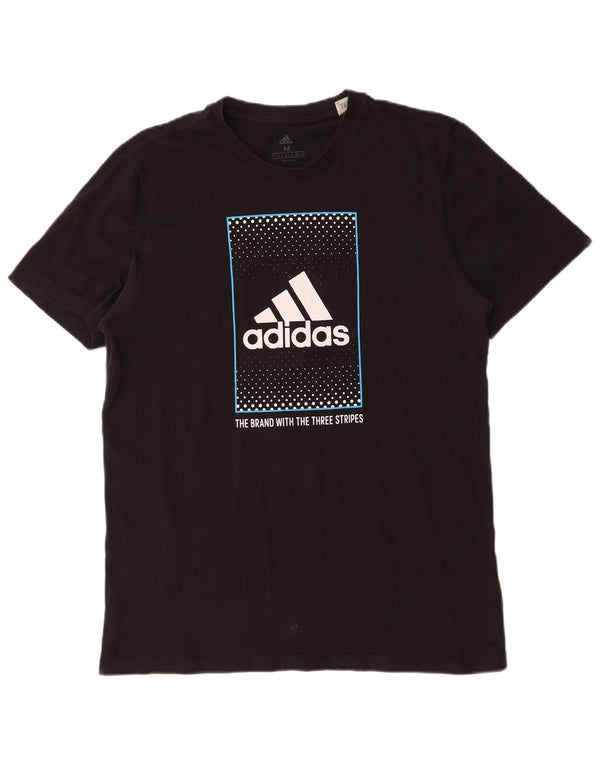 T-shirt grafica Adidas da uomo con tre strisce, cotone medio nero