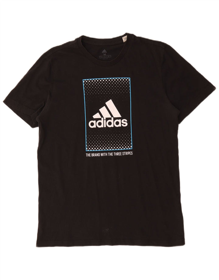 T-shirt grafica Adidas da uomo con tre strisce, cotone medio nero