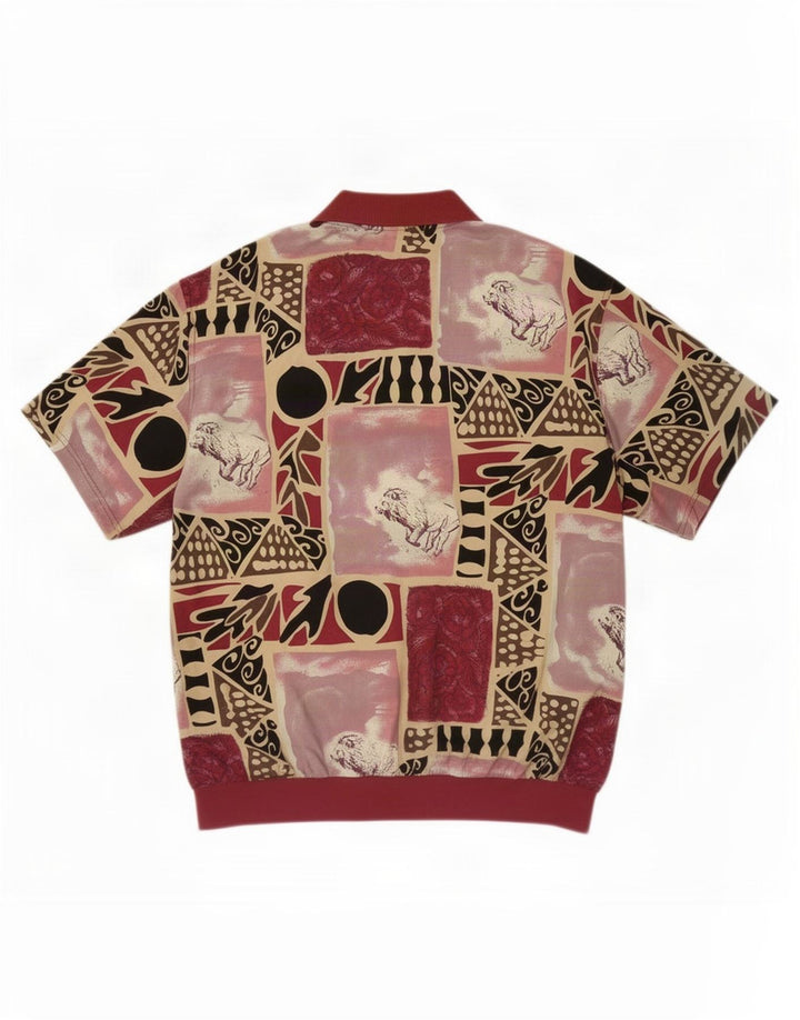 Mango Camicia pullover a maniche corte da uomo con motivo astratto grande bordeaux