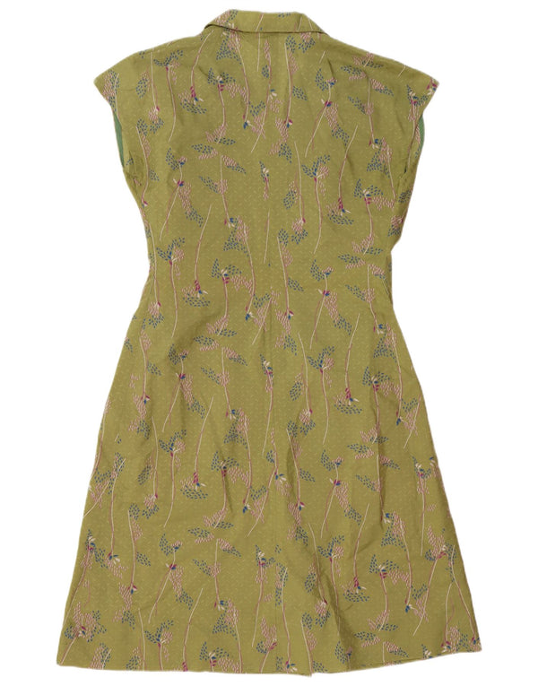 Abito a trapezio da donna vintage UK 14 verde medio floreale