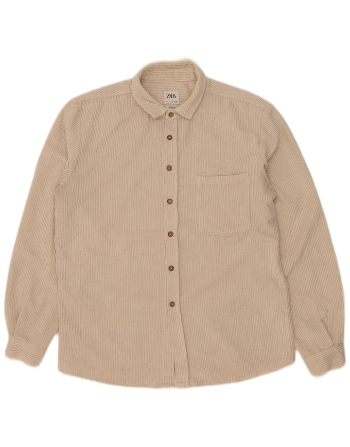 Camicia Zara da uomo in velluto a coste dalla vestibilità comoda, grande in poliestere beige