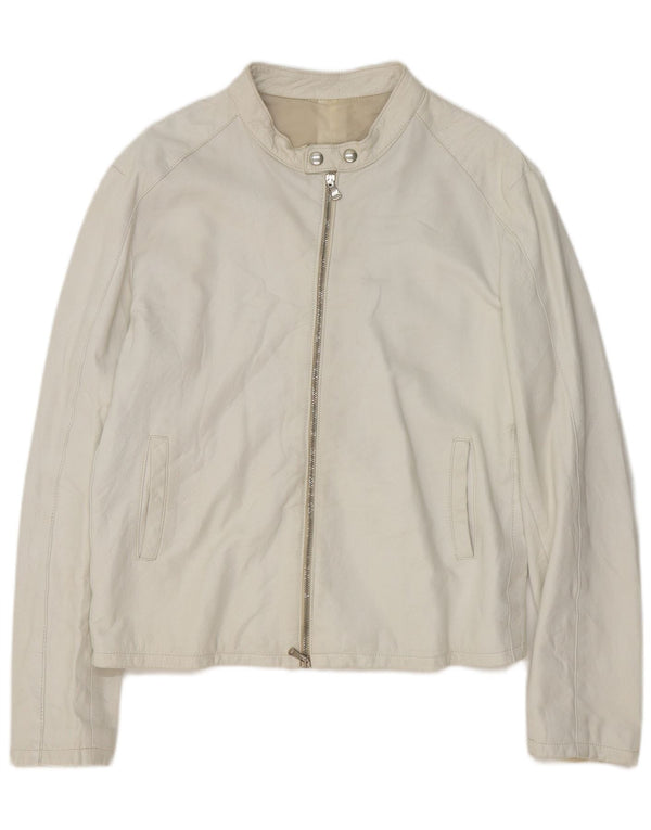 Giubbotto bomber in pelle da uomo vintage UK 40 grande bianco