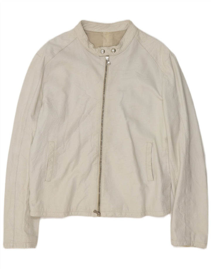 Giubbotto bomber in pelle da uomo vintage UK 40 grande bianco