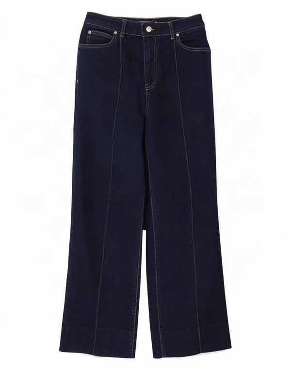 Jeans da donna a gamba larga a vita alta MINT VELVET UK 10 Small W26 L29 Blu navy