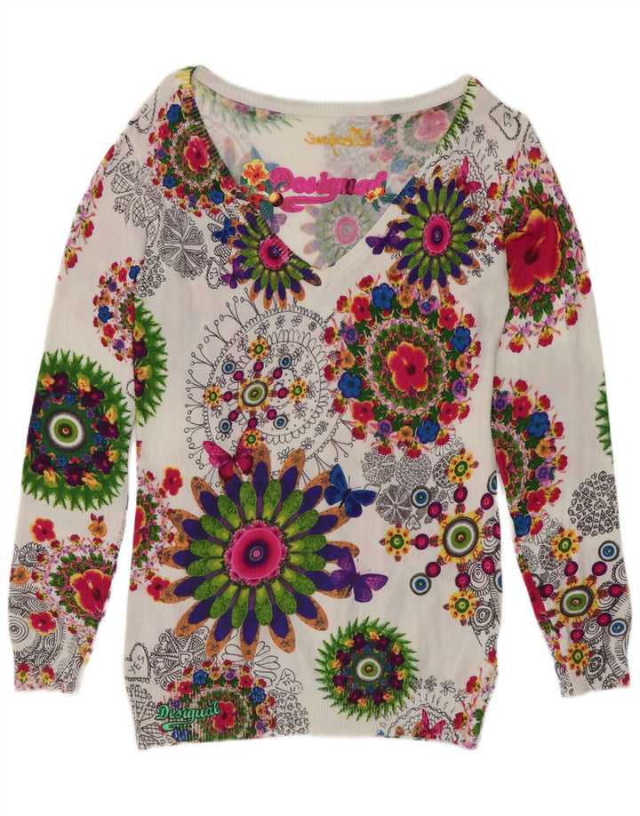 Desigual donna maglione con scollo a V maglione UK 12 medio multicolore floreale