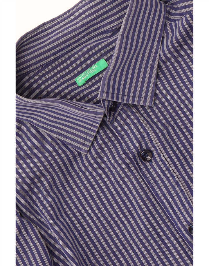 Camicia Uomo BENETTON Gessato Medio Blu Navy