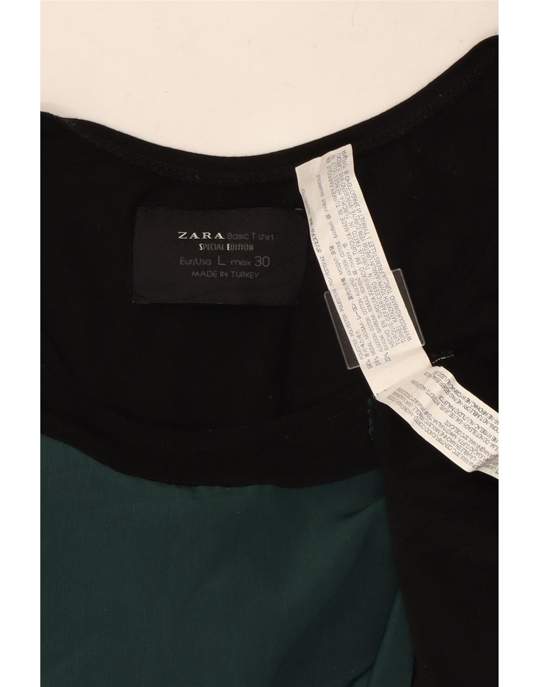 ZARA T-shirt da donna Top UK 14 Large Verde Colourblock in poliestere