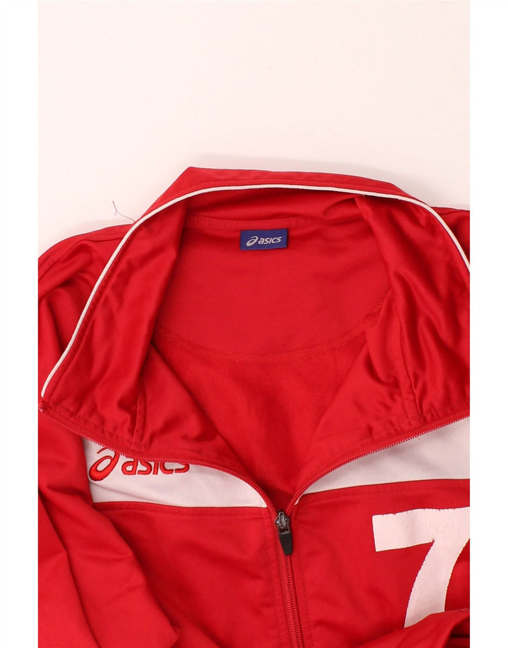 ASICS Mens Graphic Tracksuit Top Jacket Medium Red Polyester Vintage Asics and Second-Hand Asics from Messina Hembry 