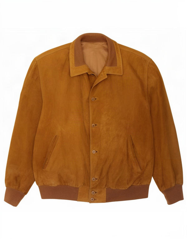 Giubbotto bomber vintage in pelle scamosciata da uomo UK 42 XL Marrone