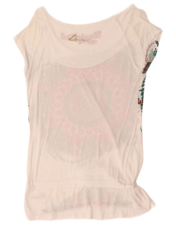 Desigual T-shirt grafica da donna Top UK 14 Large White Floral