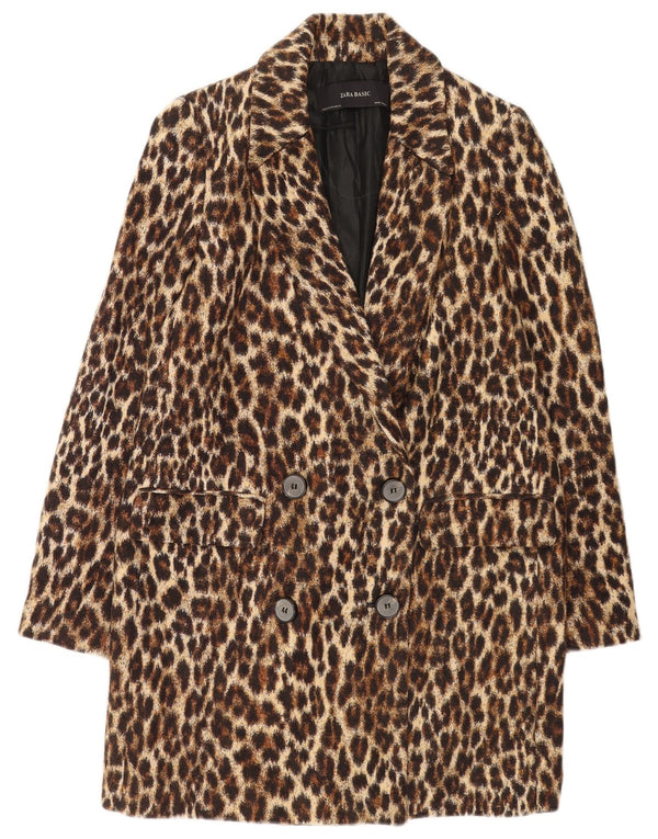 Cappotto doppiopetto da donna Zara UK 6 XS Acetato marrone con stampa animalier