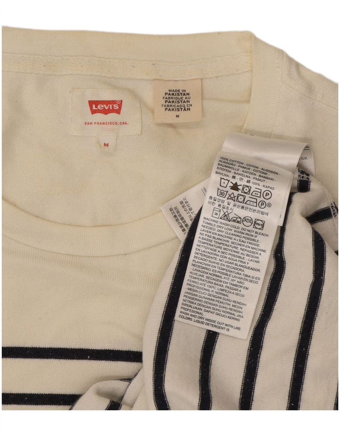 Levi's Top da uomo a maniche lunghe in cotone a righe bianche medie