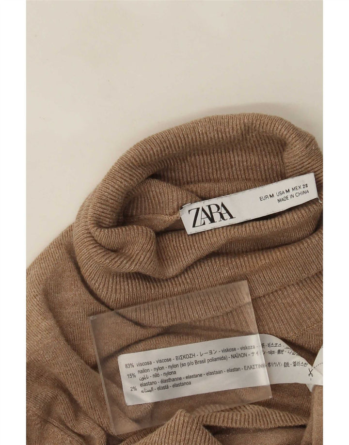 Maglione maglione a collo alto da donna Zara UK 12 Viscosa beige medio