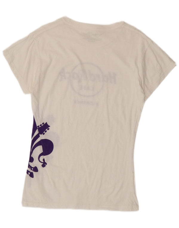 T-shirt grafica da donna Hard Rock Cafe Florence Top UK 14 grande cotone bianco