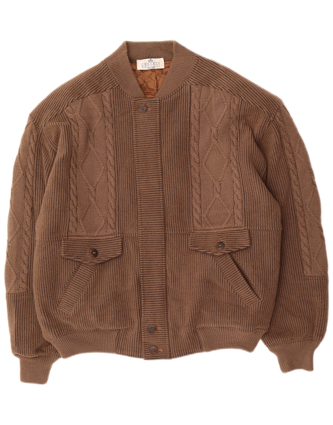 UMBERTO VALLATI Giubbotto bomber in maglia da uomo IT 52 XL Marrone geometrico
