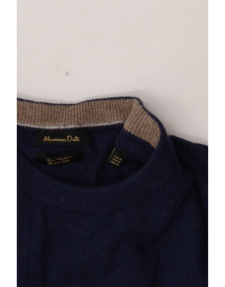 MASSIMO DUTTI Maglione da uomo girocollo in lana medio blu navy
