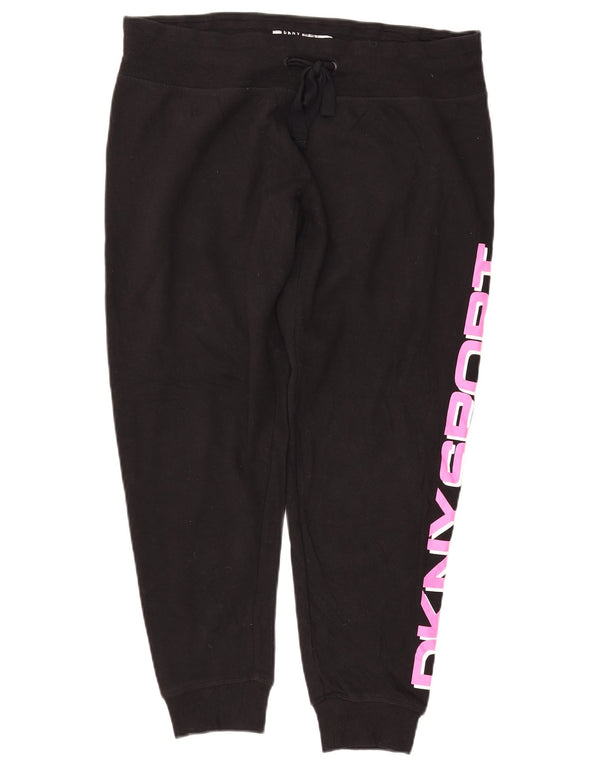 DKNY Womens Graphic Tracksuit Trousers Joggers UK 16 Large Black Cotton