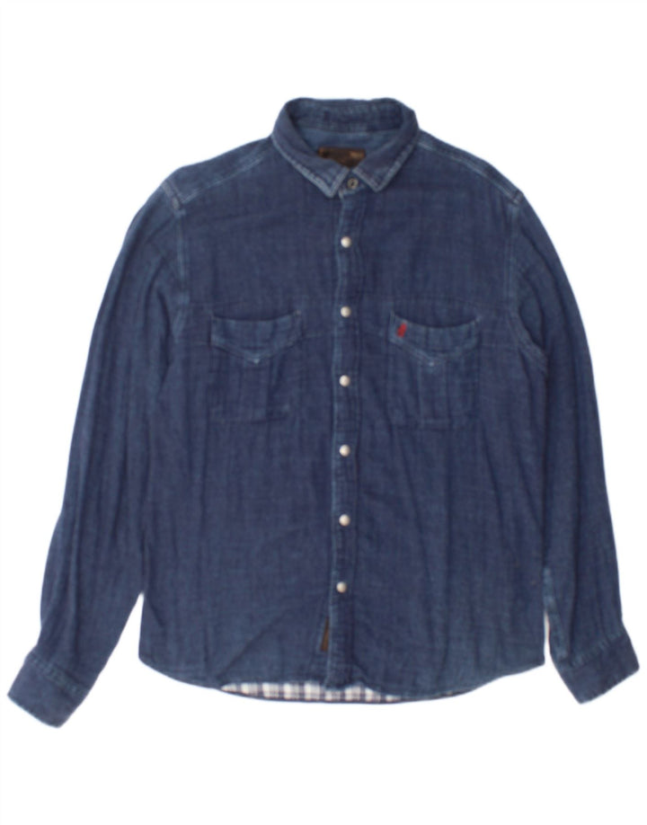 Camicia da uomo Marlboro Classics Large in cotone blu navy