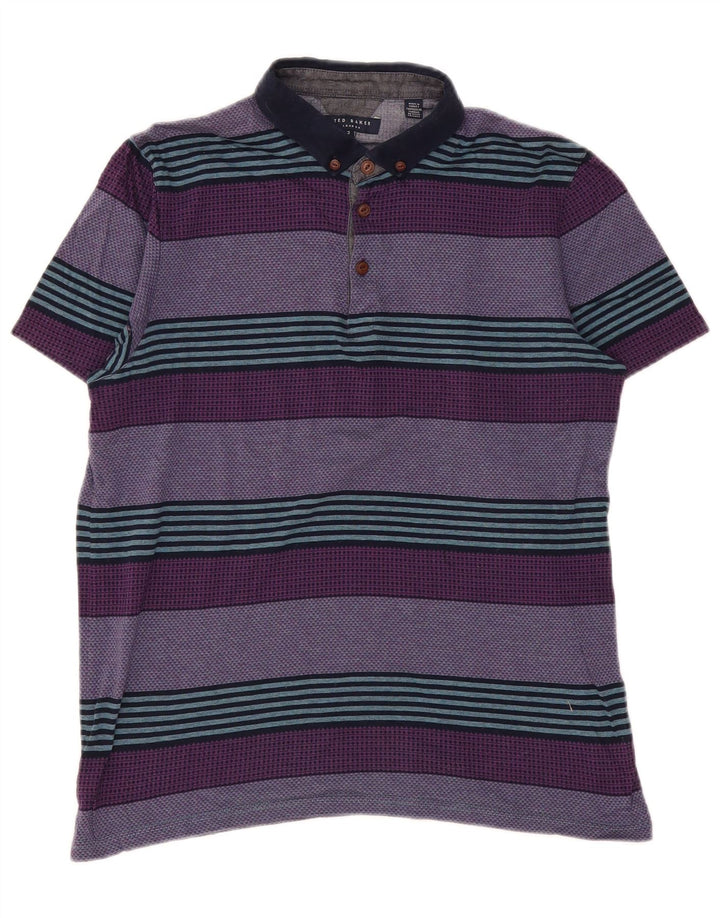 Polo da uomo Ted Baker taglia 3 in cotone a righe viola medio
