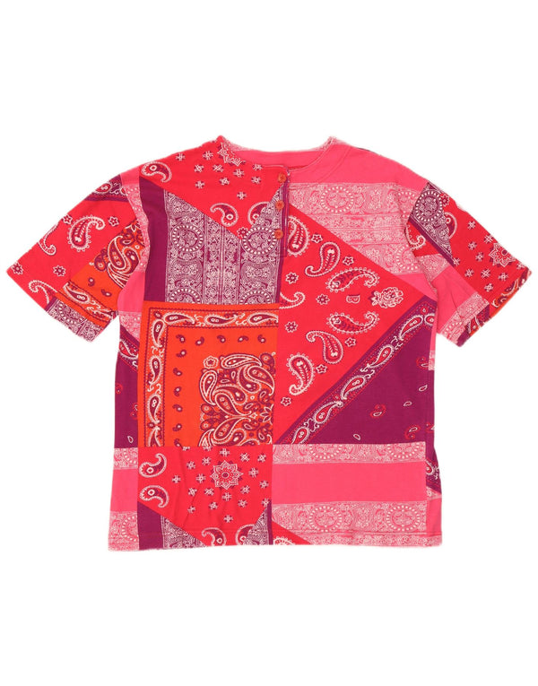 T-shirt vintage da donna Top UK 16 grande cotone Paisley rosa