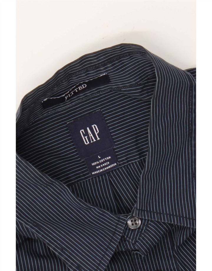 Camicia aderente da uomo Gap Large in cotone gessato blu navy