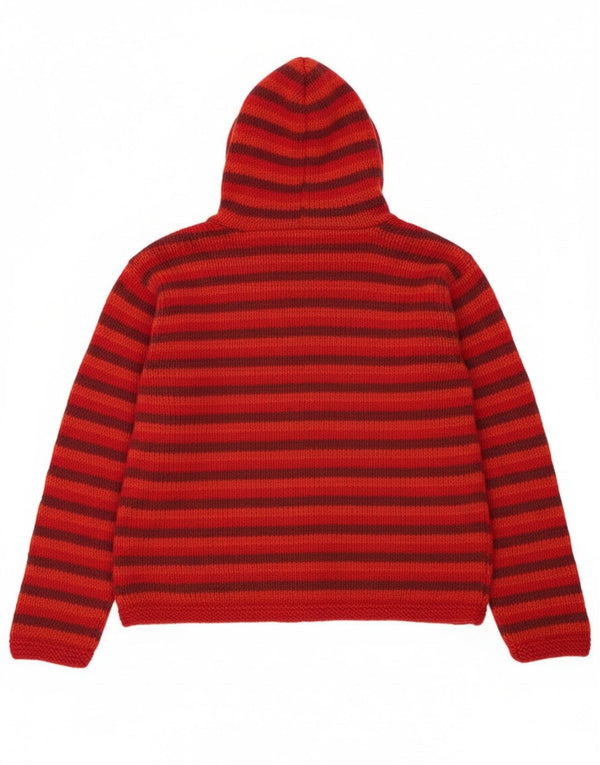 Maglione cardigan con cappuccio da donna Pachamama UK 14 Lana a righe rosse grandi