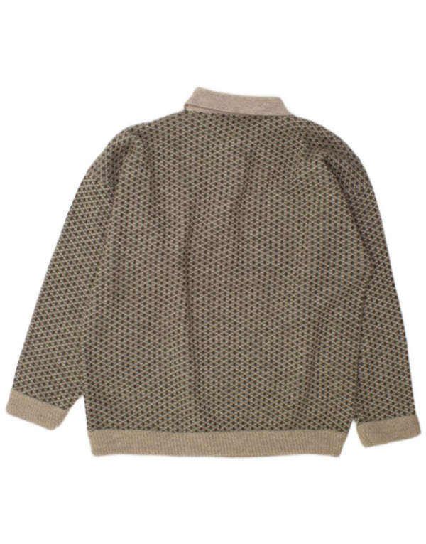 Maglione vintage da uomo con collo a polo, grande verde geometrico