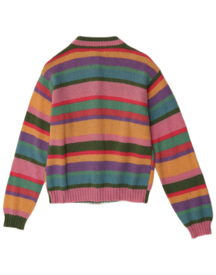 Maglione cardigan da donna Benetton UK 10 piccolo in lana a righe multicolori