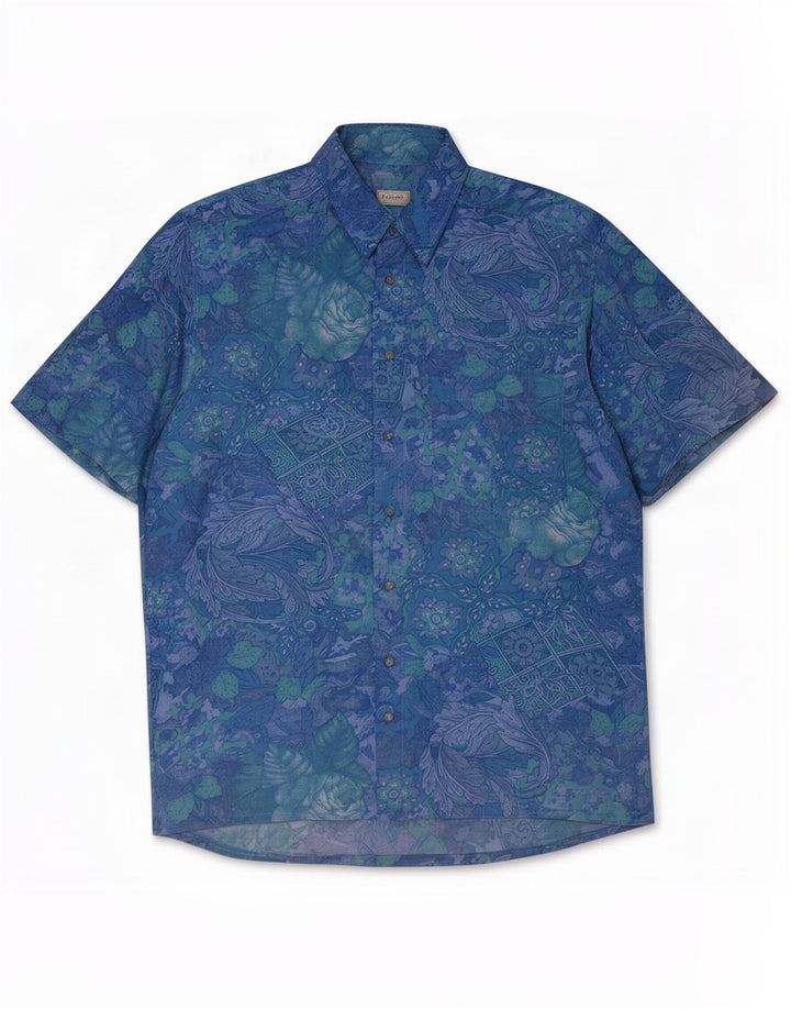 B.W. Camicia a maniche corte da uomo Moss taglia 38/40 blu medio floreale