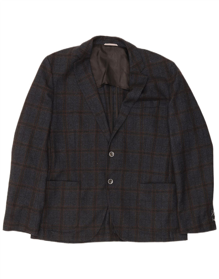 Giacca blazer da uomo a 2 bottoni Hugo Boss EU 56 3XL lana a quadri blu navy
