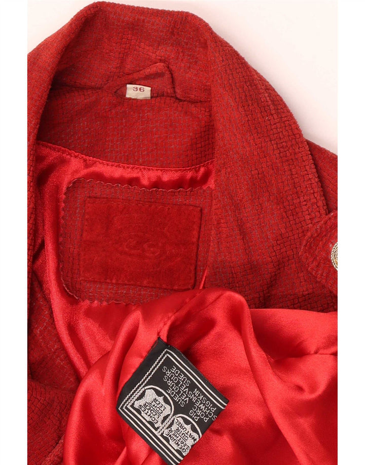Giacca vintage in pelle scamosciata da donna EU 36 piccola in pelle rossa