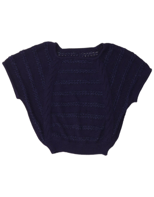 Canotta vintage da donna vestibilità ampia canotta UK 14 medio blu navy a righe