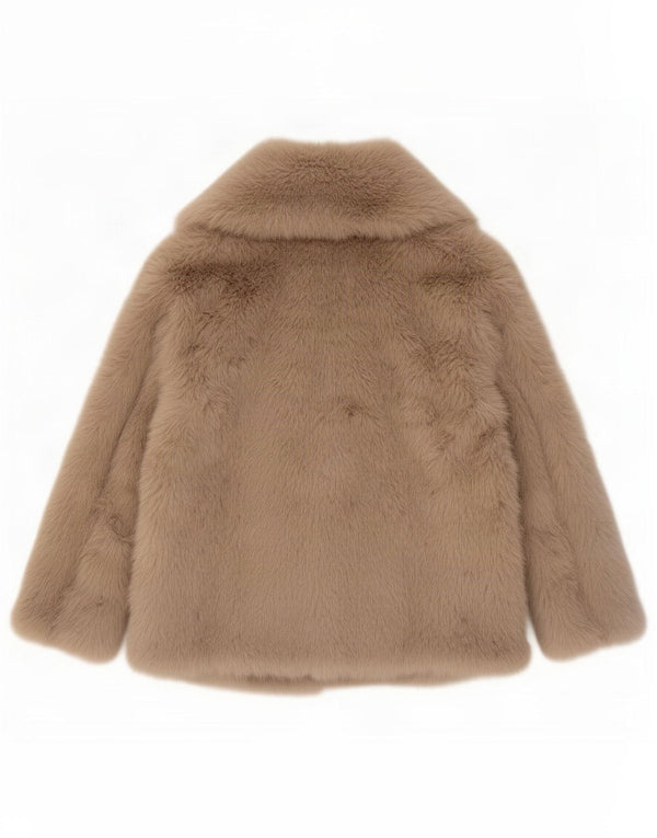 Giacca da donna Zara in popeline di pelliccia sintetica UK 16 grande poliestere beige