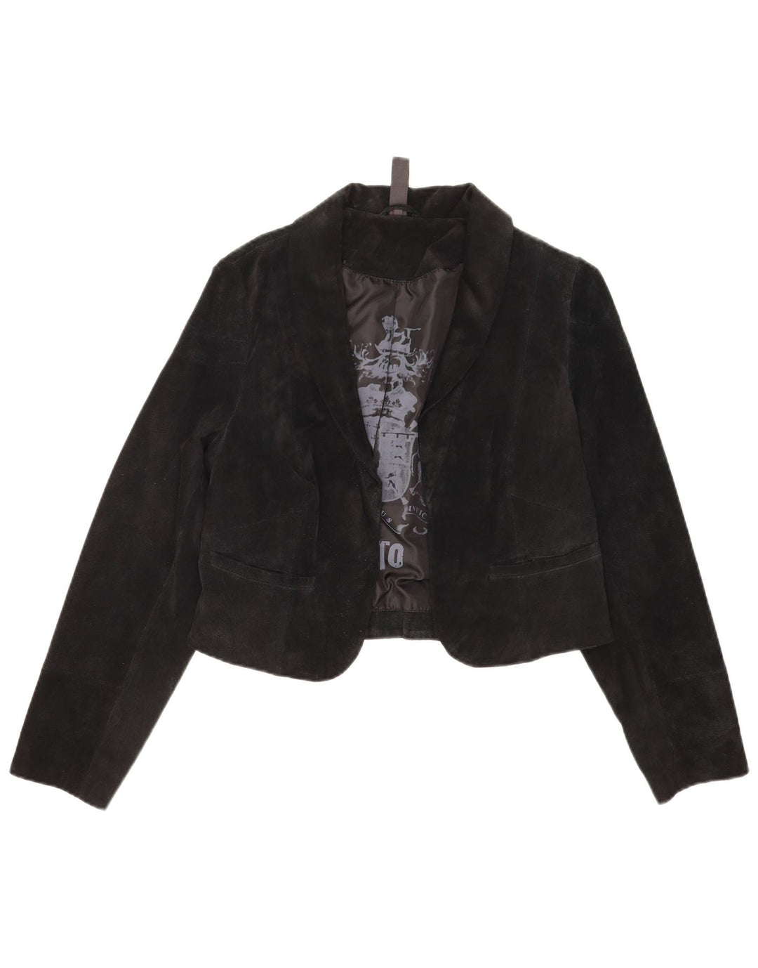 Giacca Bolero vintage in pelle scamosciata da donna IT 40 piccola nera