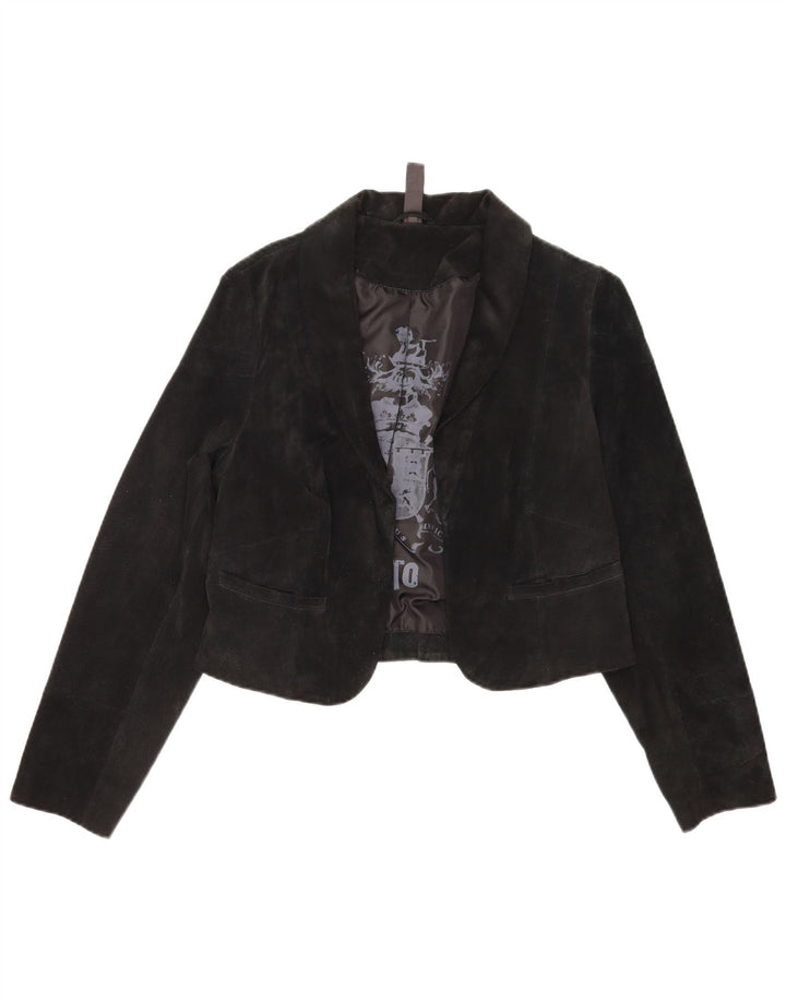 Giacca Bolero vintage in pelle scamosciata da donna IT 40 piccola nera