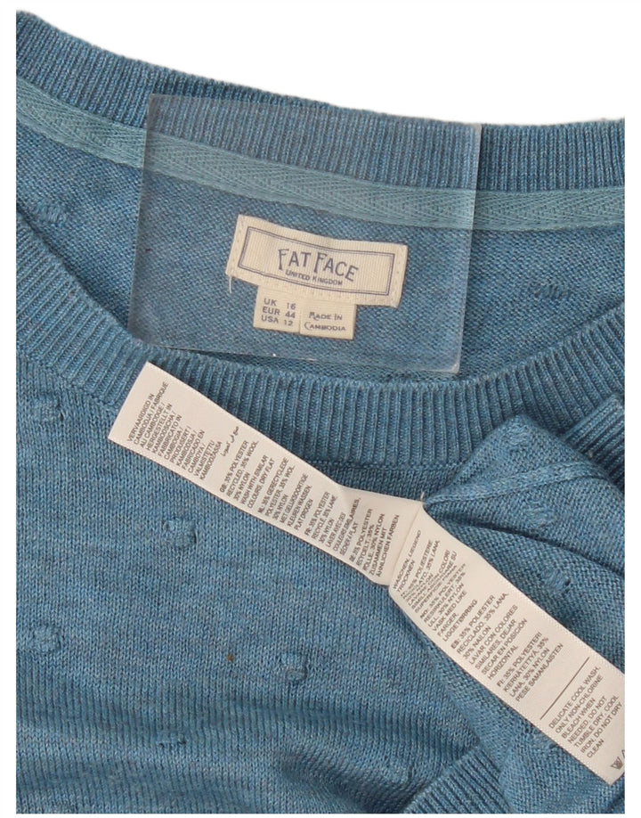 Maglione maglione girocollo da donna Fat Face UK 16 grande poliestere blu