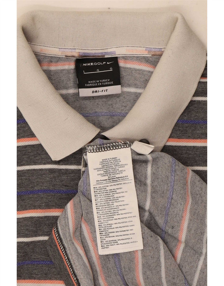 Polo Nike da uomo Dri Fit grande in cotone a righe grigie