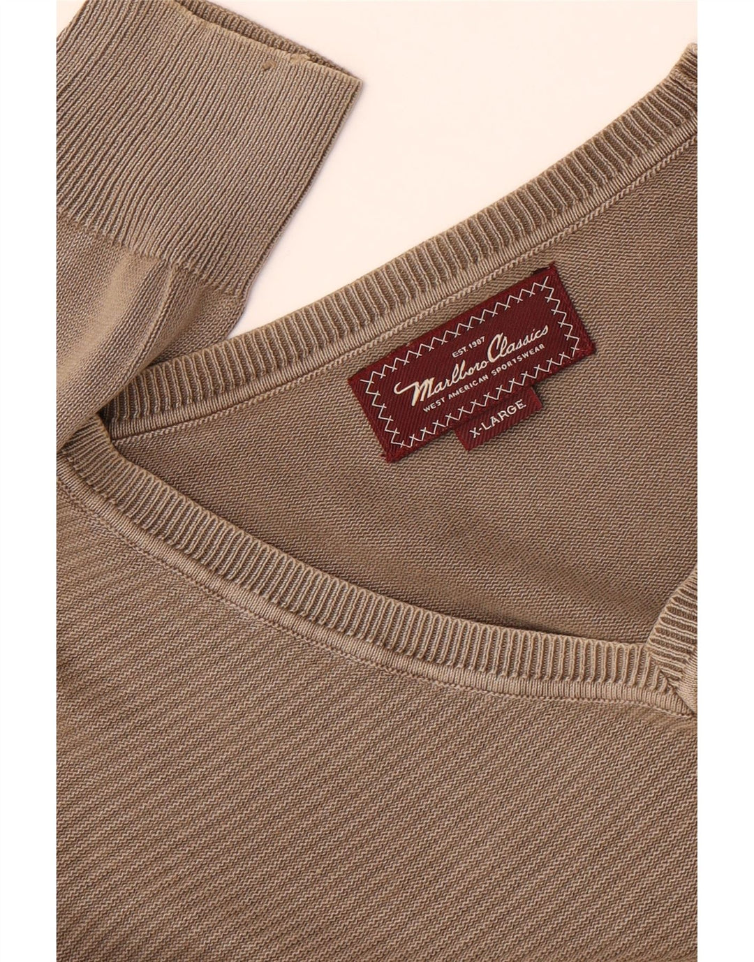 Marlboro Classics Maglione da uomo con scollo a V XL a righe kaki