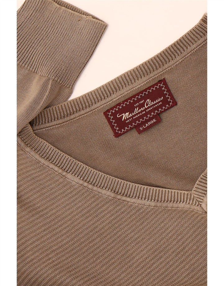 Marlboro Classics Maglione da uomo con scollo a V XL a righe kaki