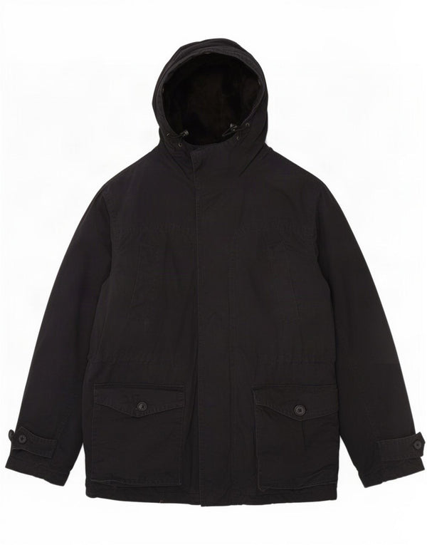 Tommy Hilfiger Cappotto da uomo in sherpa con cappuccio UK 40 Large Nero Modern