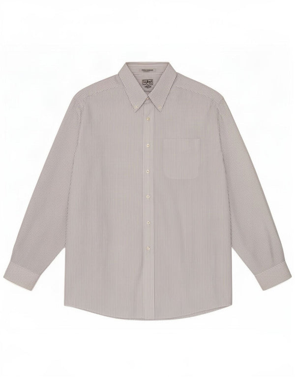 L.L.Bean Mens Shirt Size 18 2XL White Pinstripe Cotton