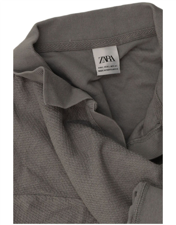 Maglione Zara da uomo a maniche corte con collo a polo grande grigio