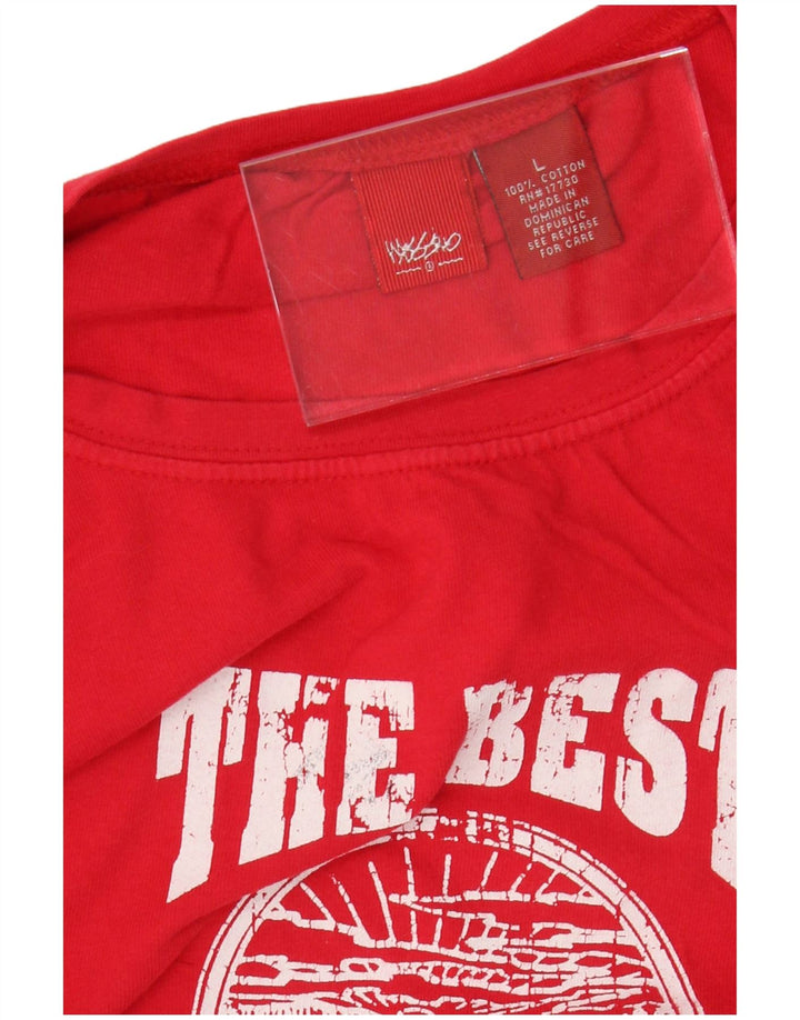 MOSSIMO Top grafico da donna corto manica lunga UK 16 grande cotone rosso