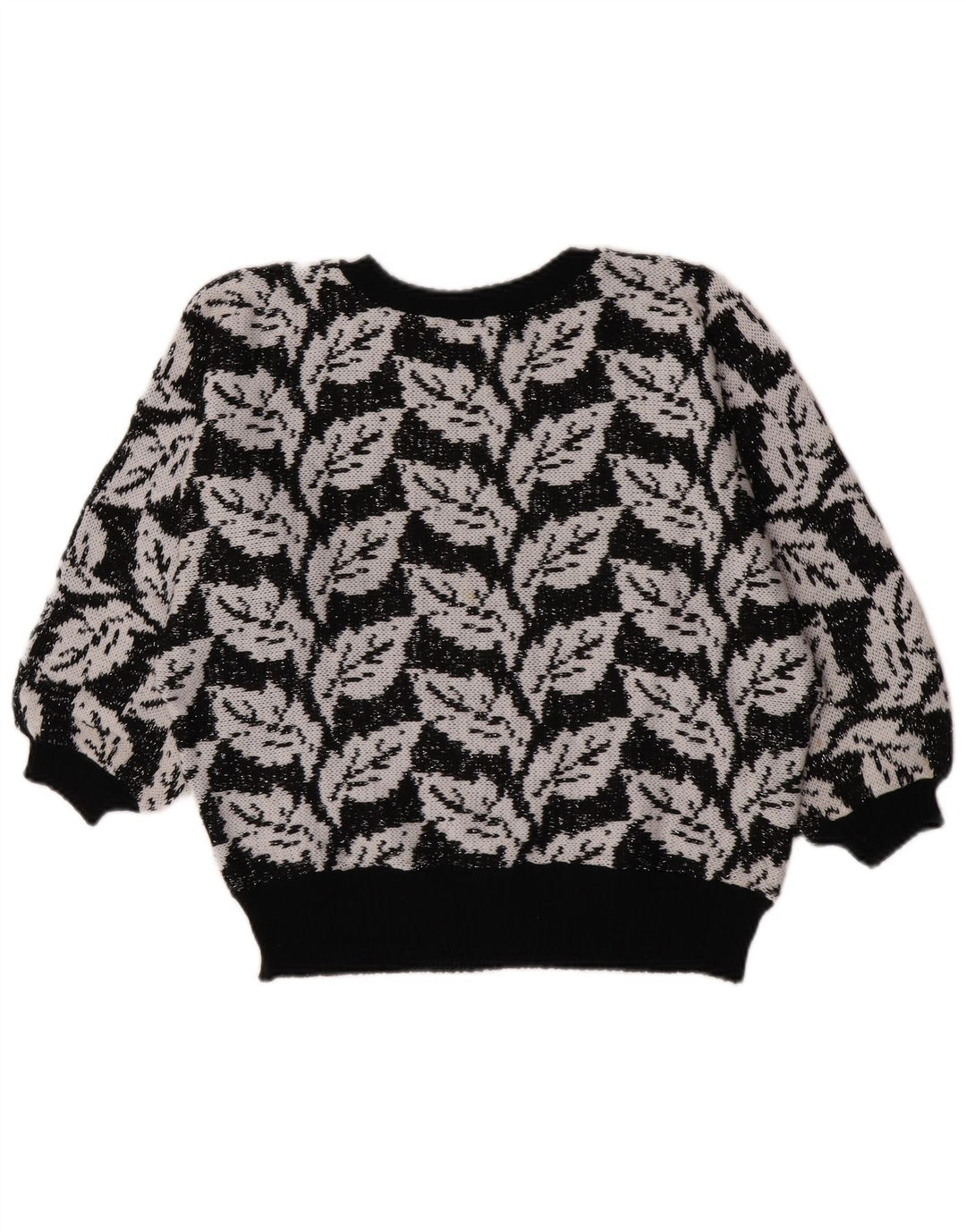 Maglione girocollo da donna vintage con motivo astratto girocollo UK 14 medio nero