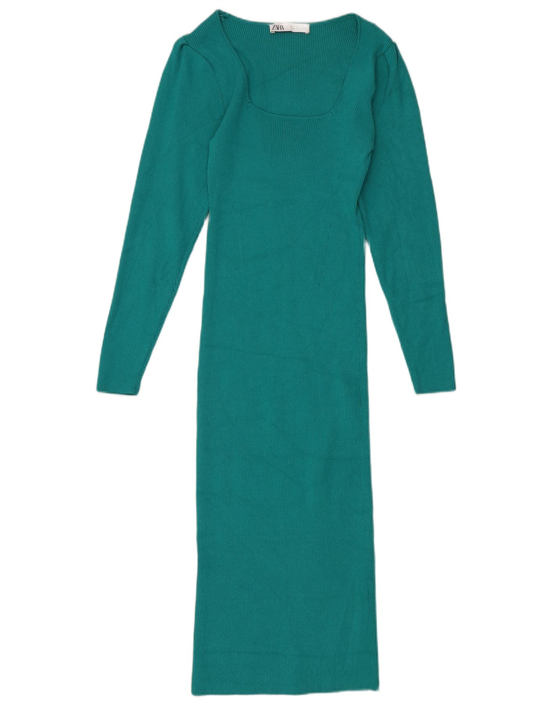Vestito maxi aderente a maniche lunghe da donna Zara UK 12 Viscosa verde medio