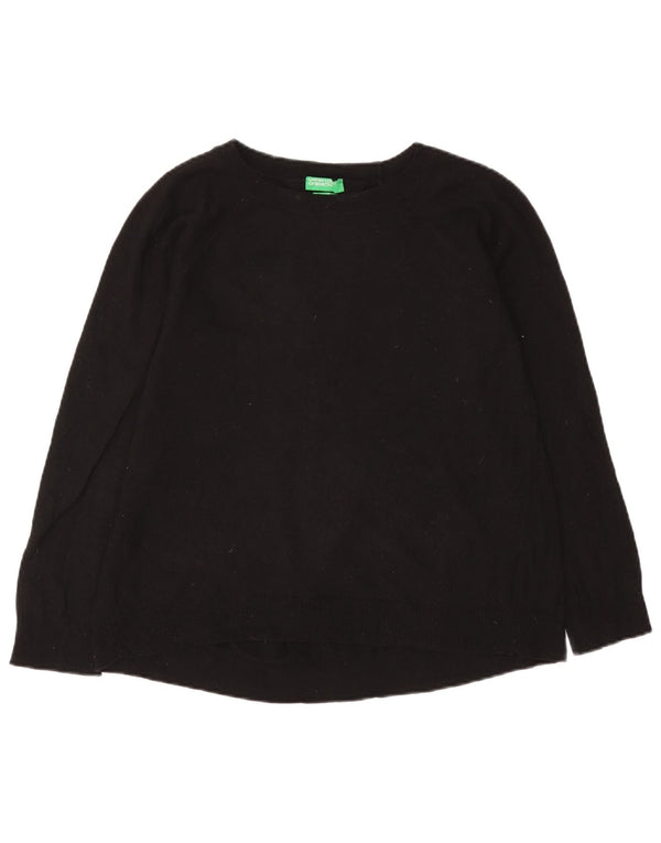 Maglione da donna con scollo a barca Benetton UK 12 Cashmere nero medio