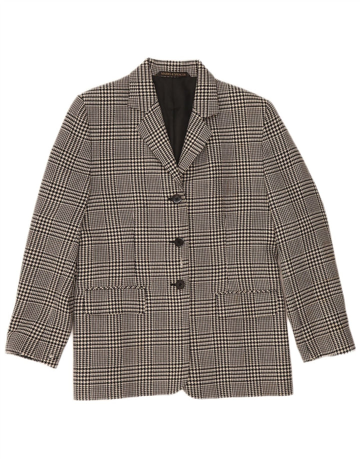 Giacca blazer a 3 bottoni Marks & Spencer da donna UK 14 grande pied de poule nero