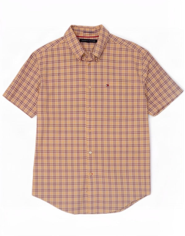 Camicia a maniche corte da uomo Tommy Hilfiger di grandi dimensioni in cotone a quadri beige