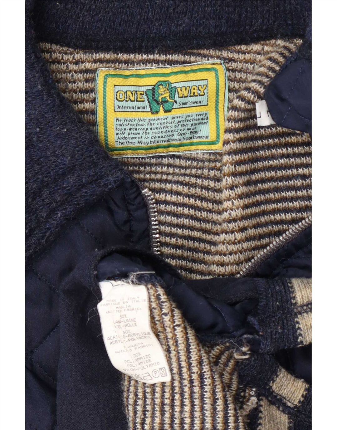 Giacca trapuntata da uomo ONE WAY UK 40 Large in lana blu navy